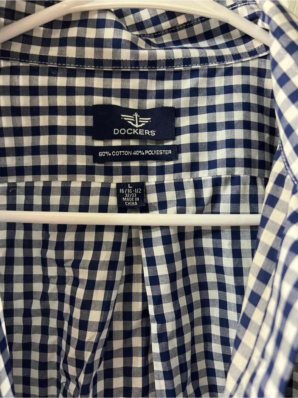 Dockers Men's Large Navy and White Gingham Button-Down Shirt NWT
